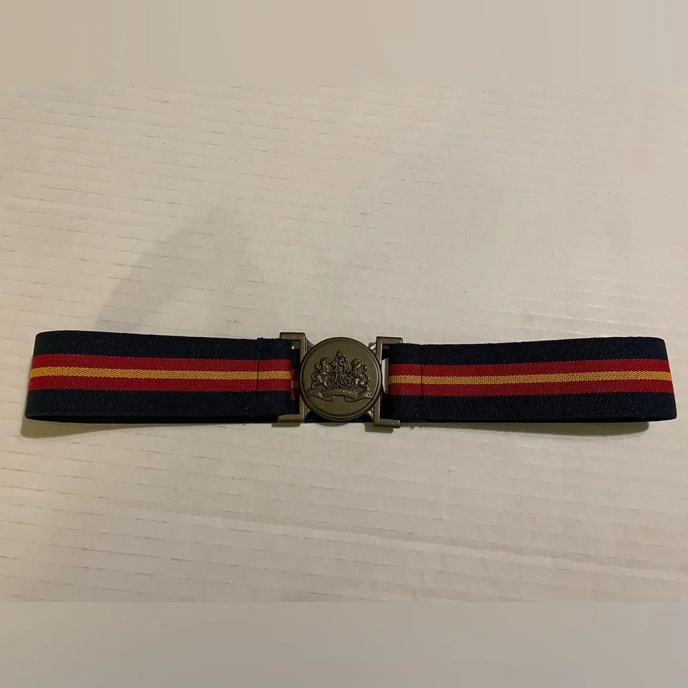 Ralph Lauren Vintage Kids Striped Hook Closure Stretch Gold Tone Buckle Belt